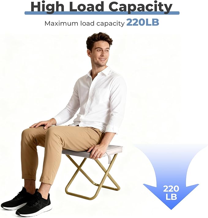 Portable Folding Camping Stool - 1.4Lbs Ultra Lightweight, 220Lbs Heavy Duty, Reinforced Steel Frame, Quick Deploy for Hiking Fishing Camping & Outdoor Events (Beige)