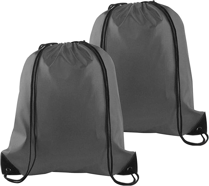 PLULON 2Pcs Drawstring Bags Bulk Gray Drawstring Backpack String Backpack Cinch Sack Sport Gym Backpack Bags for Yoga Traveling Outdoor Sports