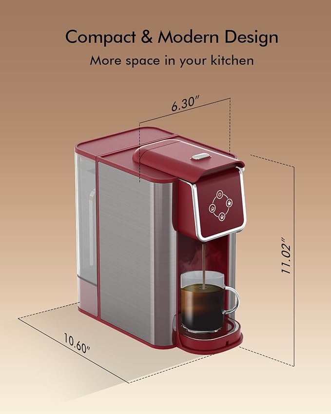 3-in-1 Single Serve Coffee Maker, Quick Brew for Coffee Pods, Ground Coffee, & Loose Tea, 6-12oz Cup Sizes, 50oz Removable Water Tank, 1150W, Compact & Efficient, Red