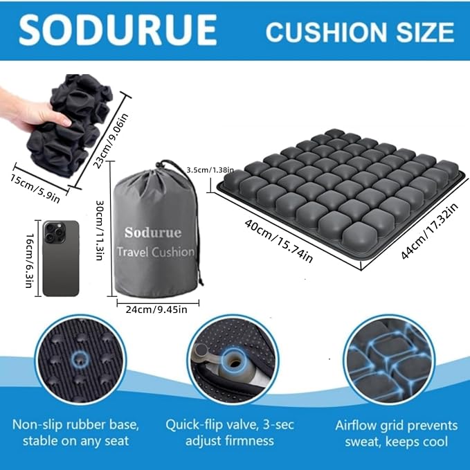 Sodurue Travel Cushion Airplane Seat,Airplane Seat Cushion for Long Flights,Press Type Air Inflatable Wheelchair Seat Cushion,49 Airbags,for Car,Office,Stadium,Ergonomic Comfort Support,Heavy Duty