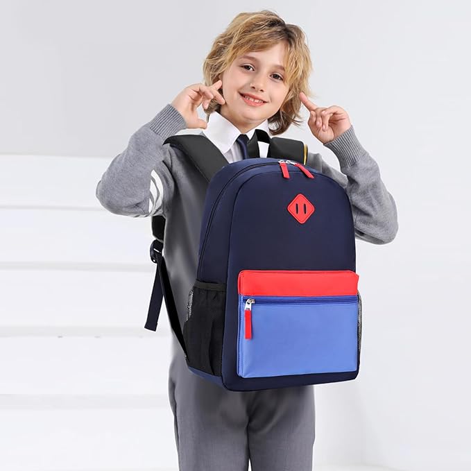 Backpack Set for Girls Boy Kids Backpack with Lunch Box for Elementary Primary Kindergarten School Bag (Navy Blue Set, Large)