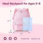DYSHAYEN Gingham Kids Backpack,15 Inch School Backpack for Girls Boys,Kindergarten Large Bookbag Age 5-8 for Birthday Gifts School Overnight (Pink)