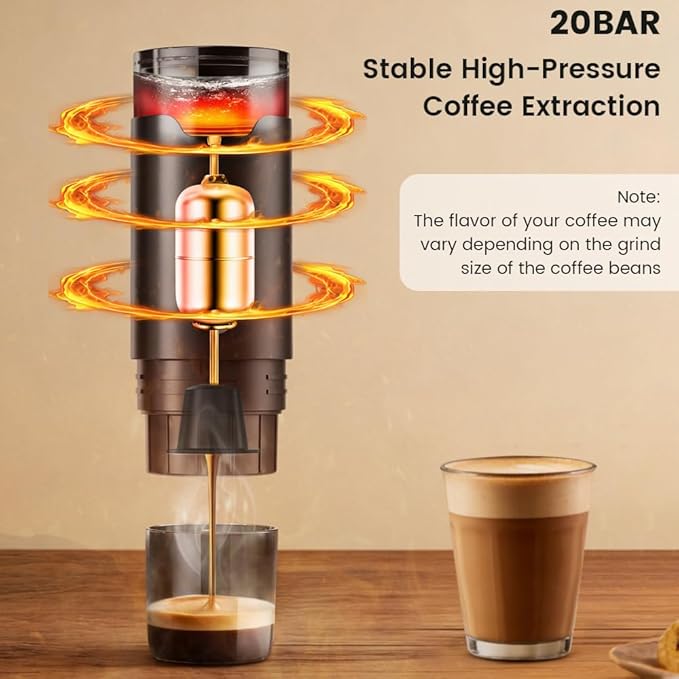 HomeBeyond Portable Electric Espresso Machine, Travel Coffee Maker with Rechargeable Battery, Compatible with Ground Coffee & Capsules (American K-cup & Italian N) for Travel, Camping, Car & Office