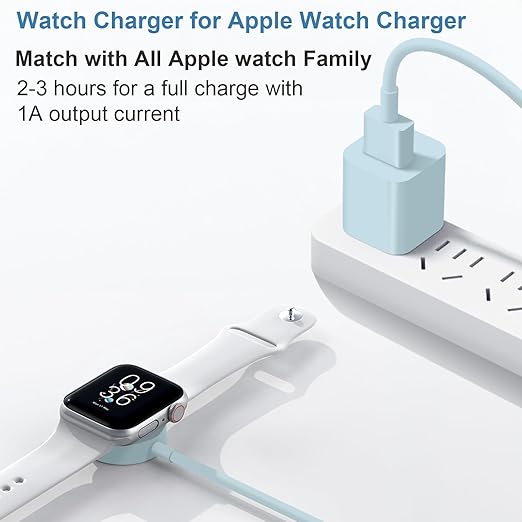 Fast Charger for Apple Watch Charger, 3.2FT Wireless Fast Charging Cord with Wall Chargers Plug Block Compatible with Apples Watchs Series 10/9/8/7/SE/6/5/4/3/2/1（Blue）