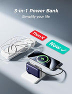 Portable Charger with Built-in Cables & Wall Plug, 10000mAh Power Bank, 4 Outputs 22.5W USB C Fast Charging, Slim Travel Battery Pack with LED Display for iPhone 17/16/15/14, DarkBlue