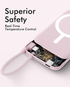 for Magsafe Power Bank, 5000mAh Magnetic Portable Charger with Built-in USB-C Cable, Wireless Battery Pack with 20W PD Fast Charging for iPhone 17/16/15/14/13/12 All Series-Pink