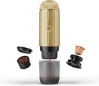 Portable Espresso Machine For Travel, USB-C Charging, Self-Heating Electric Espresso Maker, 19 Bar Mini Coffee Maker On the Go For Camping/Hiking, Ground Coffee & NESPRESSOpods (Light Gold)