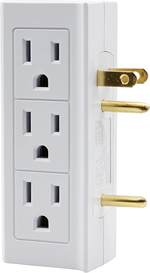 Projectpak 6 Outlet Vertical Extender Wall Tap - Split 2 Outlets Into 6 Grounded with Side Access | 2 Pack