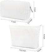 SOIDRAM 2 Pcs Corduroy Makeup Bag Large Cosmetic Bag Toiletry Bag Makeup Pouch Travel Bag Organizer Cute Makeup Brushes Aesthetic Accessories Storage Bag for Women White