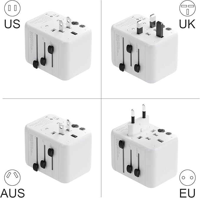 oviitech 35W Universal Travel Adapter with 5 USB Ports, International Wall Charger for for US to European EU UK AUS Worldwide Use(Type C/G/A/I) White - UL Certified.
