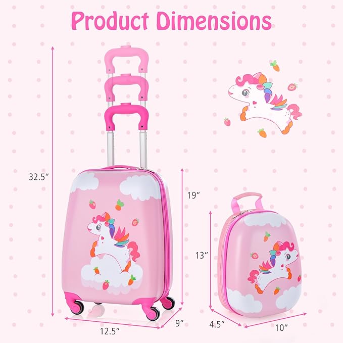 Goplus 2PC Kids Luggage, 12" & 16" Kids Carry On Luggage Set with 4 Spinner Wheels, Lightweight Rolling Spinner Suitcase for Children Toddlers Boys and Girls Travel