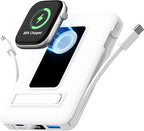 Magnetic Portable Charger, 10000mAh Wireless Power Bank for iPhone with Built-in Cables, 20W Fast Charging for Magsafe Battery Pack with Stand for iPhone Air/17/16/15/14/13/12 and Apple Watch