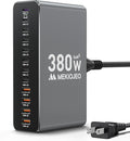 12 Ports Aluminum Alloy 380W Charging Station Fast USB C Charger Block 65W Laptop GaN Charger for MacBook Pro/Air/iPad Pro/iPhone (Gray)