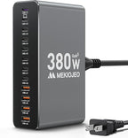 12 Ports Aluminum Alloy 380W Charging Station Fast USB C Charger Block 65W Laptop GaN Charger for MacBook Pro/Air/iPad Pro/iPhone (Gray)