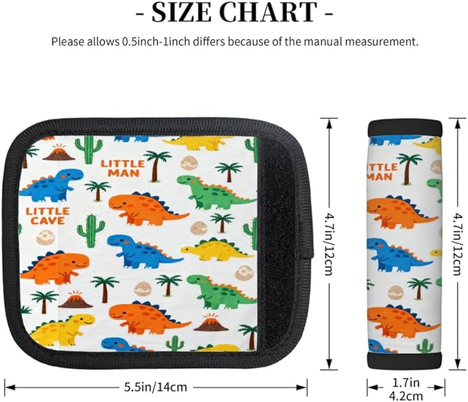 2 Pack Luggage Handle Wrap with Travel Tags - Non-Slip Protective Cover Soft Handle Grips Covers for Suitcase(Cute Little Dinosaurs)