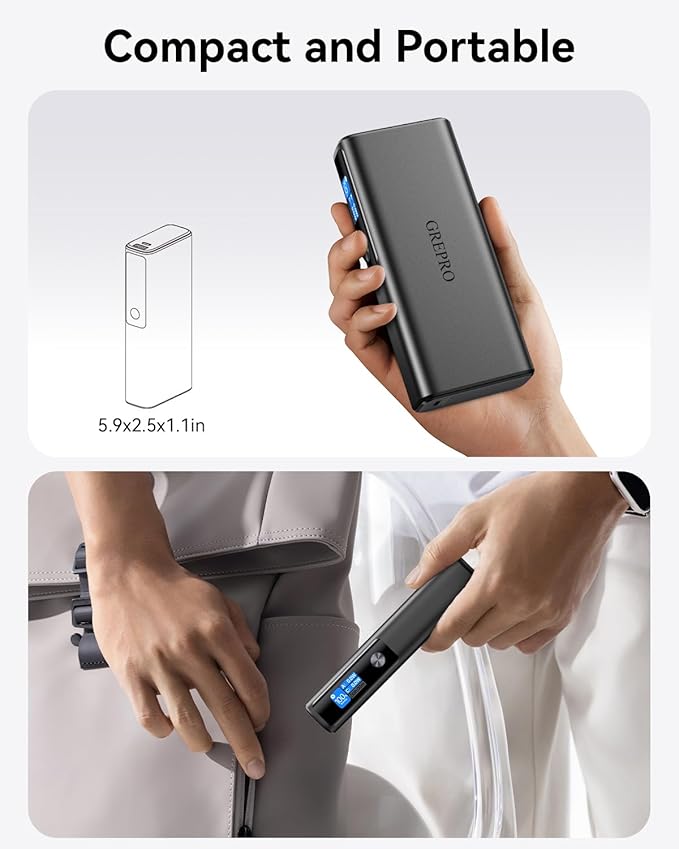 GREPRO Laptop Power Bank, 20000mAh 3-Port Travel Essential Portable Charger with 100W USB-C Port, Aluminum Alloy Unibody Fast Charging Battery Pack for iPhone 17/16/15/14 Series, MacBook, Samsung