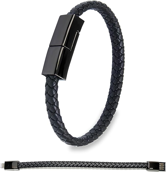 SEANADO Leather Bracelet Charger USB Charging Cable Braided Cords USB Portable Travel Charger for Mens Womens Suitable for iPhone 14/13/12/11 pro XS MAX (for iPhone, S(7'87''))