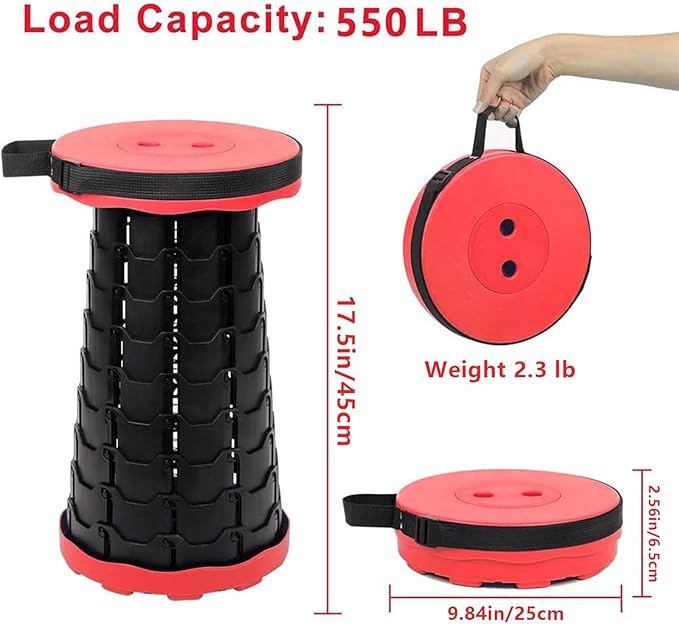 VOLIXOD Foldable Telescoping Stool Portable, Retractable Stool for Adults, Upgraded Collapsible Folding Seats with Load Capacity 550lbs, Camping Stools for Adults