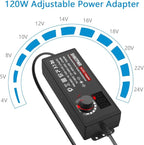 SHNITPWR AC Adapter 120W Universal Power Adapter 4V 5V 6V 9V 12V 15V 18V 19V 20V 24V Adjustable Switching Power Supply 100V~240V AC to DC 4V ~ 24V 5A Converter with 14 Tips & Polarity Converter
