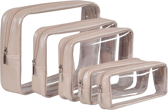 Remobia Hicol TSA Approved 5-Piece Diaper Bag Organizer Pouch Set Clear Waterproof TPU Kids Toiletry Storage Set Travel Packing Clutch Cube Bags for Baby Nursing (Pearl Grey)