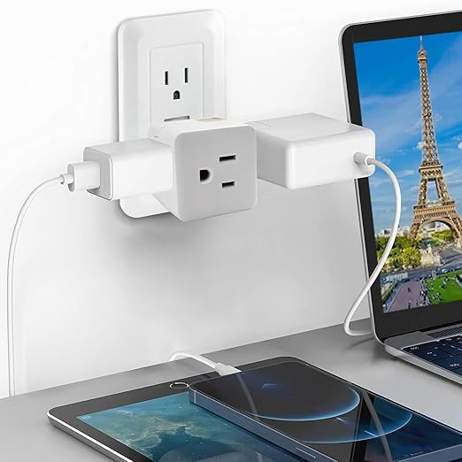 3 Prong Adapter, 2PCS 3 Outlet Wall Adapter Cube Tap, Multiple Outlet Splitter, 3 Way Plug Adapter, White Multi Plug Wall Outlet Extender for Home or Travel, UL Listed