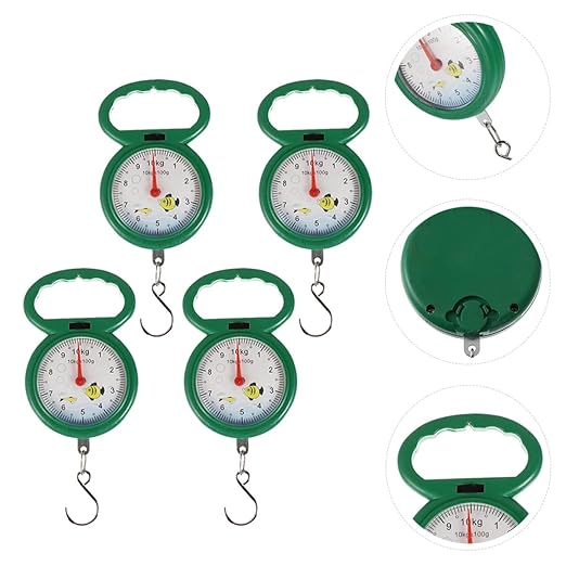 ULTECHNOVO 4pcs Portable Handheld Hook Luggage Scales Plastic Spring Hanging Weighing Scales for Travel and Home Use Random Color