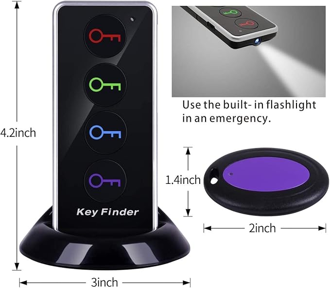 Reyke Key Finder, 80dB+ RF Item Locator Tags with 131ft. Working Range, Wireless Remote Tracker for Wallet, Phone, Glasses, Pet, 1 RF Transmitter & 4 Receivers