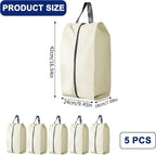 5Pcs XL Travel Shoe Bags Portable Travel Gifts Shoe Organizer with Zipper Closure, Waterproof Nylon Shoe Storage Organizer with Handle Travel Bags For Men and Women, Beige