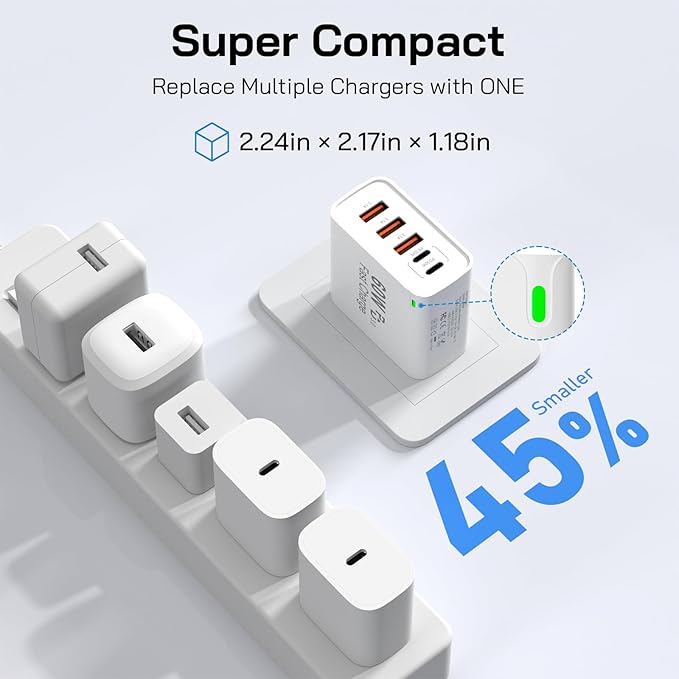 3Pack USB C Fast Charger Block, Total 60W 5-Port USB C Wall Charger 30W Type C Charging Block, 2USB C+3USB A PD 3.0 Multiport Charging Cube for iPhone 17 16 15 14 Pro Max, G-alaxy S26 S25 Ultra, i Pad