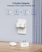 2 Pack 2-to-3 Prong Outlet Adapter, BEONDON 3-Sided Wall Plug Extender with 3 AC Sockets - Non-Grounded Expander for Old House, Office, Kitchen, Bathroom & Travel, White