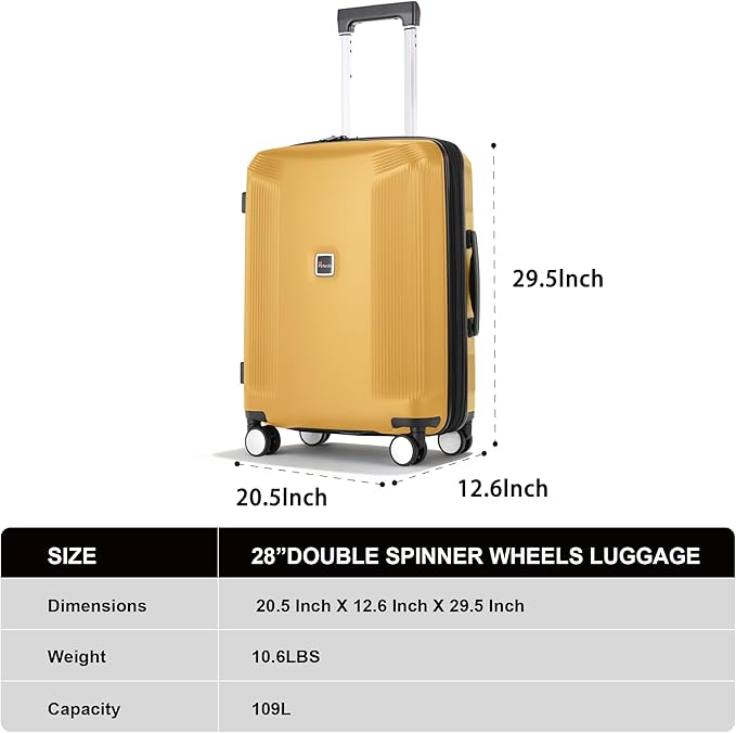 Luggage Sets 3 Piece, Lightweight Expandable PC Hardside Durable Suitcases with Spinner Wheels & TSA Lock, 20/24/28 Inch, Yellow