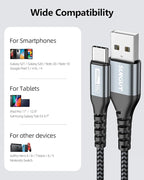 SUNGUY 6 inch Short USB C Cable 3Pack, 3A USB A to USB C Cable Fast Charging Cable Data Transfer Braided Compatible with iPhone 17/16/15 Series, Samsung Galaxy S25/S24