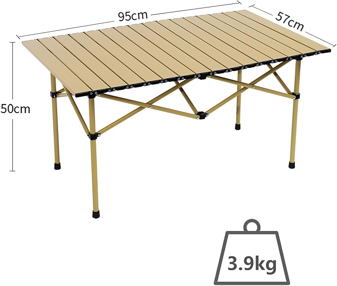 Wind Tour Portable Camping Table Folding Side Table Aluminum Lightweight Table with Carry Bag for Outdoor Cooking Hiking Picnics BBQ Travel (37.4 * 22.4 * 19.7Inches,Khaki)
