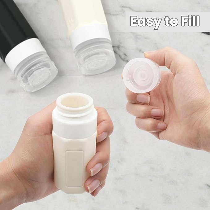 2 oz Travel Bottles, Small Size Containers, TSA Approved Silicone Travel Toiletries Bottles, Shampoo and Conditioner Kit for Women (Black-white)