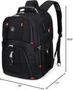 SHRRADOO Extra Large 50L Travel Laptop Backpack with combination lock, College Backpack Airline Approved Business Work Bag Fit 17 Inch Laptops for Men Women,Black