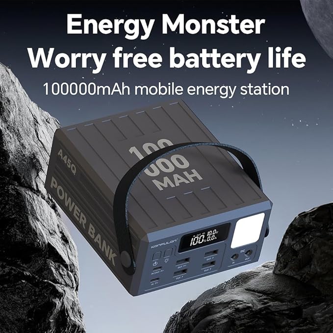 High Capacity Power Bank 100000mAh Fast Charging 22.5W PD 20W Portable USB C Battery Packs with 7 Outputs & LCD Display Battery Bank for iPhone, Samsung, iPad ,Macbook & Outdoors Camping (GREY)
