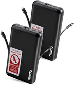 Miady 2-Pack UL Listed Small Portable Charger, 5000mAh Slim Power Bank Built-in 2 Cables Compatible with iPhone 17/16/15/14/13 Galaxy S24/S22 etc (2 Black)