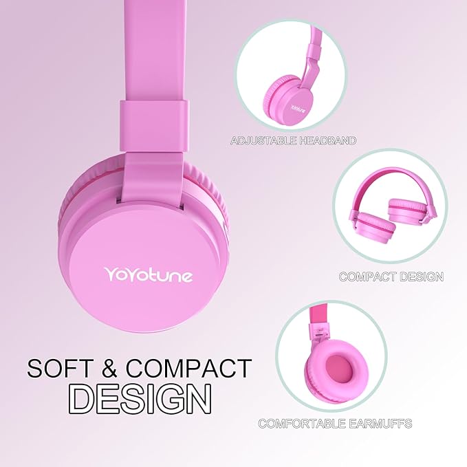 Kids Bluetooth Headphones,Lightweight Kids Headphones Wireless,85/94dB Safe Volume,40H Playtime,Fast Charging,Bluetooth 5.3,Over Ear,Toddler Headphone Built-in Mic for School/Tablet/Travel (Pink)