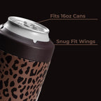 HydroJug Standard Can Cooler - 2-in-1 Insulated Can Cooler Cup - Stainless Steel Can Holder with Non-Slip Rubber Base - Screw-Top Lid - Dishwasher Safe - 16oz, Brown Leopard