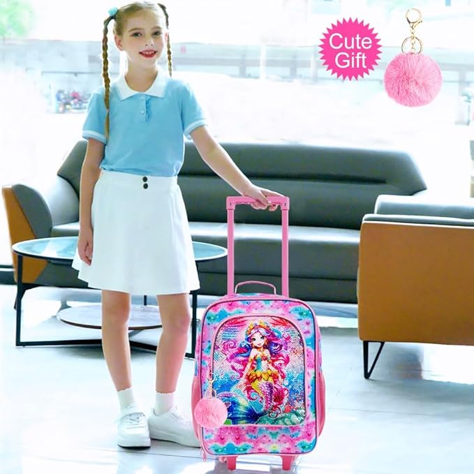 Kids Suitcases for Girls, Cute Mermaid luggage Rolling with Wheels, kids carry on luggage for Children Toddler Elementary(Pink)