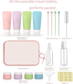 20-Piece Silicone Travel Bottles Set – TSA Approved Leakproof Toiletry Kit with Flat Easy-Squeeze Bottles, Tactile Icons, Cream Jars, Pump & Spray, Cleaning Brush