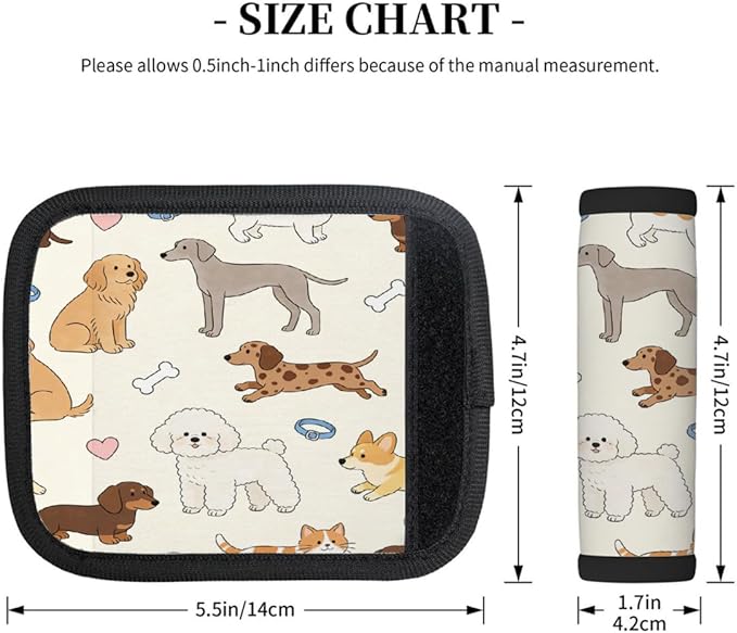 2 Pack Luggage Handle Wrap with Travel Tags - Non-Slip Protective Cover Soft Handle Grips Covers for Suitcase(Dogs Happy Life)