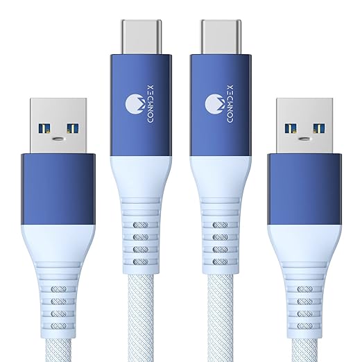 CONMDEX USB C Cable [3ft, 2-Pack] 10Gbps USB 3.1 Gen 2 USB A to USB C Data Transfer Cord, 3A Fast Charging Android Auto CarPlay Type C Cable for iPhone 17 16 Plus Pro Max Samsung Galaxy S25, Blue