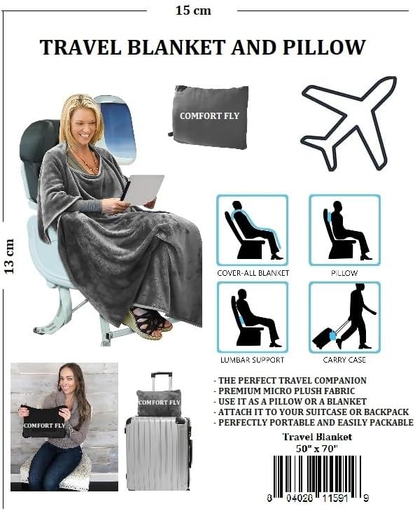 Comfort Fly Travel Blanket & Pillow – 2-in-1 Micro Plush Airplane Blanket with Carry Case (40" x 70") - Plum