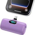 Mini Portable Charger 5000mAh Power Bank, 15w PD USB C Cell Phone Portable Power, LCD Display Battery Pack Compatible with Android Phone/Samsung Galaxy S22,S21/Note/Pixel/OnePlus 9 etc (Light Purple）