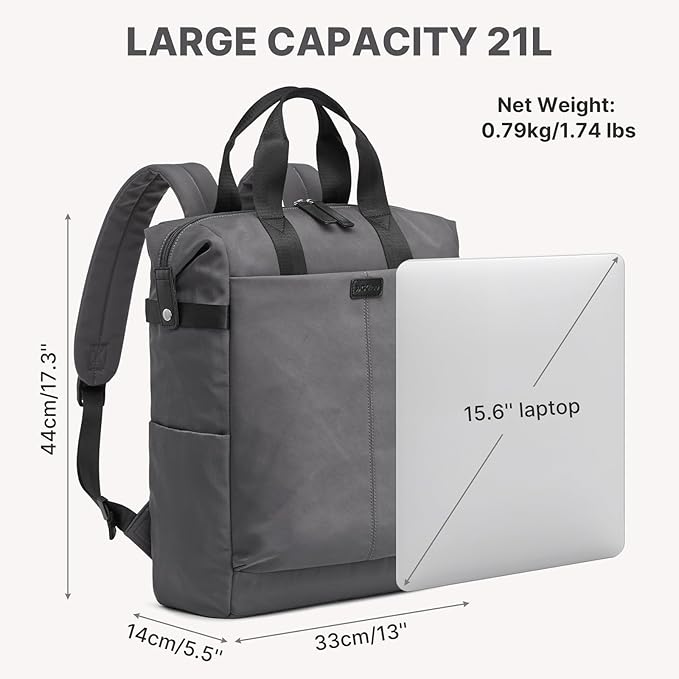 G4Free Protective 16" Laptop Backpack, Large Work Bag for Men Women, Slim Casual Backpacks for Travel, College, Business, Dark Gray