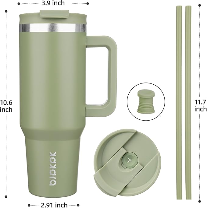 BJPKPK 40 oz Insulated Tumbler With Lid And Straw Stainless Steel Tumblers Cup With Handle For Women And Men,Sage