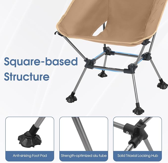 MOON LENCE Camping Chair Plus, Upgraded Comfort & Size, Still Compact and Lightweight, Folding Portable Chair for Backpacking & Hiking, 400Lbs Capacity, Gen 3 Plus (Khaki)