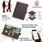 CONTACTS Full Grain Leather Passport Holder Compatible with Airtag Slot RFID Blocking Passport Wallet Travel Slim Passport Cover with SIM Card Removal Tool (Brown)