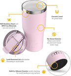 RTIC 20oz Essential Tumbler with Lid, Ceramic Lined, Insulated, Stainless Steel, Metal, Double Wall Vacuum-Insulation, Travel Cup for Iced Coffee, Tea, Hot and Cold Drink, Pale Pink